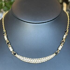 Vintage 1980’s Monet Clear $ Black Rhinestone Crystals Bar Collar Necklace 17”